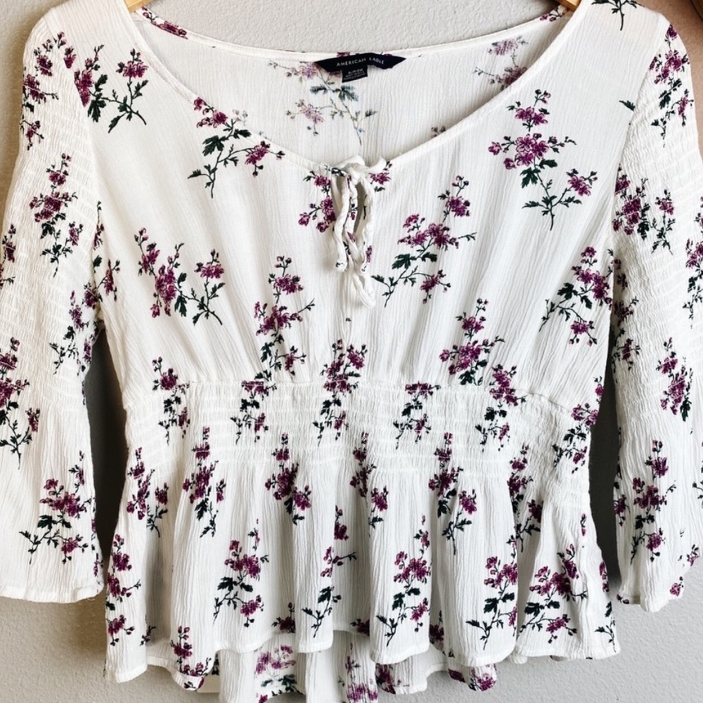 White floral cinched crop top